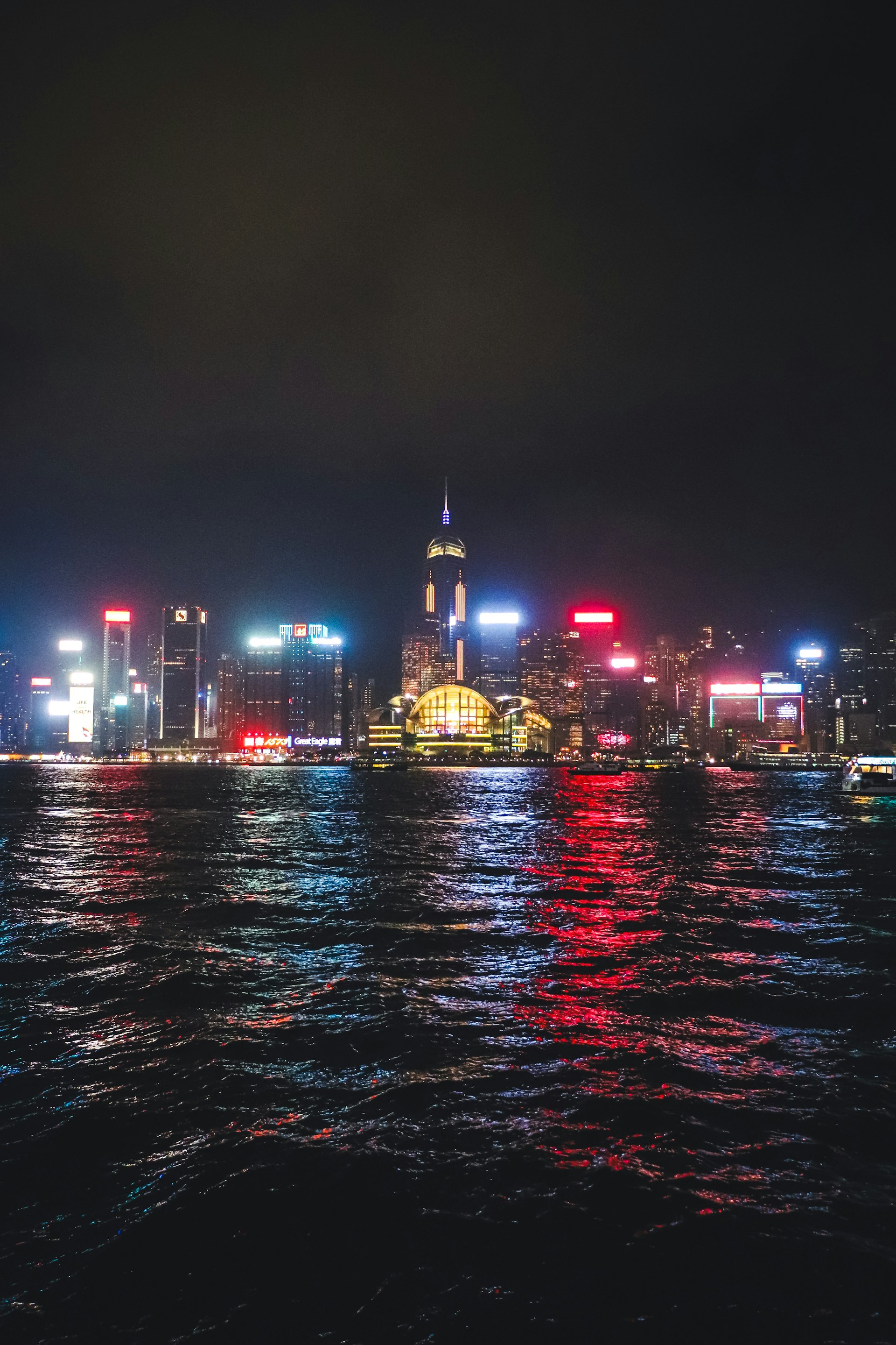 Hong Kong harbour lights reflected on Victoria Harbour