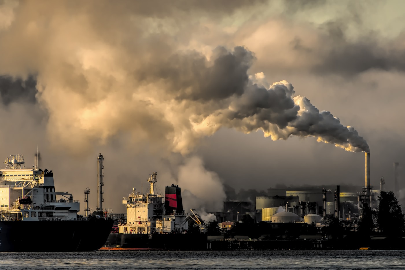 Industrial harbour infrastructure at dusk